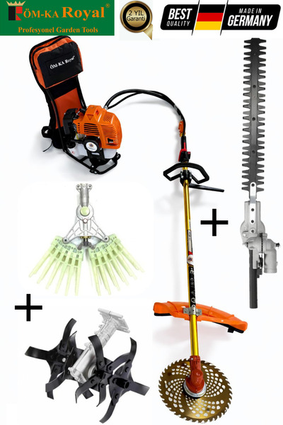ÖM-KA Royal Benzinli Sırt Tırpan Ot Biçme Makinesi + Toprak Çapalama + Tırnak...