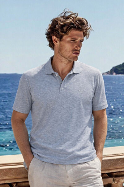 DAMGA JEANS Men's Premium Comfort M.Gray Polo Collar t Shirt