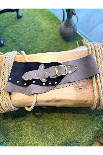 Yılday Gür Butik Balencia Hardblack Nubuk Leather Belt - Distressed Dual Tone...