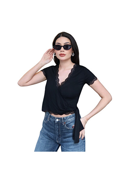 KECHİ WOMAN Sheer Fabric Lace Detailed Tie-Detail Blouse