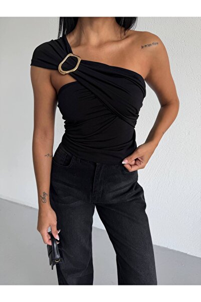 By BAYANA Single Shoulder Strap Buckle Detail Women's Sandy Blouse