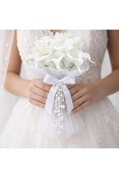 Bioren İncili Tüllü Islak Gala Gelin Buketi & Damat Yaka Çiçeği – Elegant Wed...