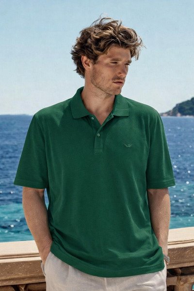 DAMGA JEANS Ανδρικό μπλουζάκι με λαιμόκοψη πόλο σε πράσινο χρώμα Premium Comfort