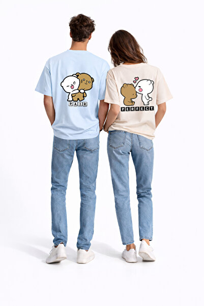 NEVERMIND Dragi kombinirani savršeni par medvedića Štampano par majica Oversi...