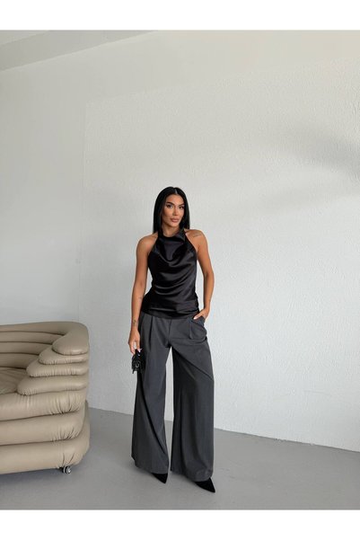 By BAYANA Halter Neck Satin Blouse