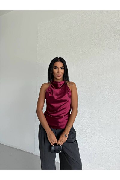 By BAYANA Halter Neck Satin Blouse