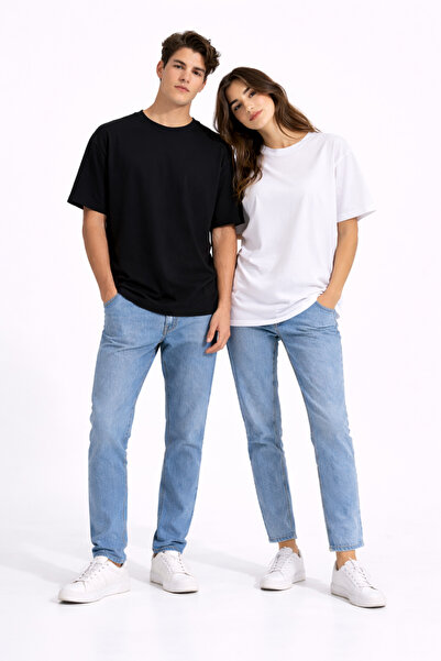 NEVERMIND Sevgili Kombini Perfect Pair Ayıcık Baskılı Çift Tişört Oversize Unisex Partner Kombin Siyah-Beyaz