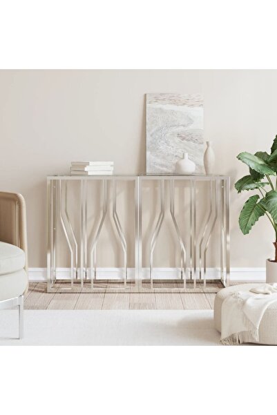 Concept Masă consolă, 110x30x70 cm, oțel inoxidabil și sticlă