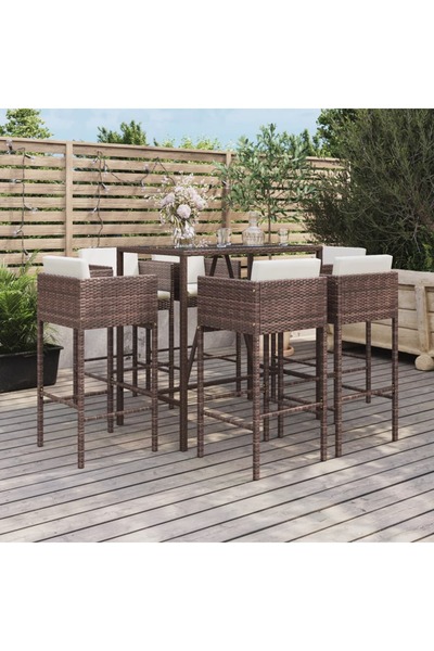 Concept Set de bar pentru grădină cu perne, 7 piese, maro, poliratan