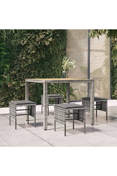 Concept Taburete de grădină cu perne, 4 buc., gri, poliratan