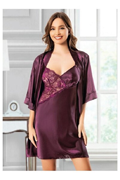 Viselya dantelă Set de halate de casă mov închis, cu detalii