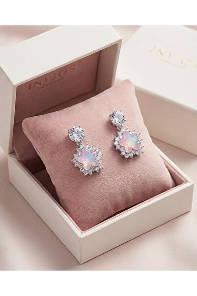 HOSBUTIK Pink stone zircon earrings
