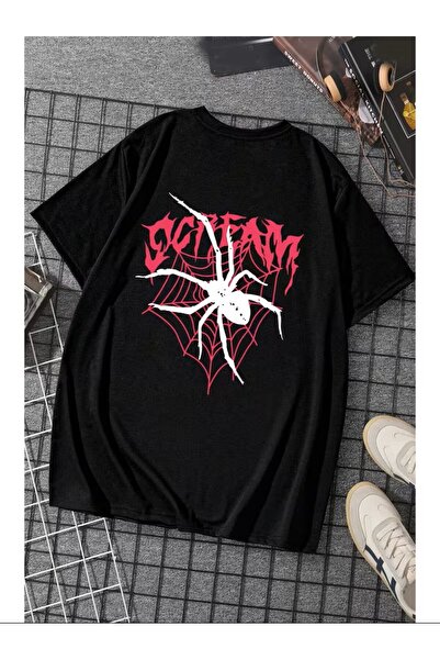 LAND MODA تيشيرت كبير الحجم مطبوع عليه صراخ للجنسين