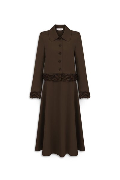 praye Tulle Detail Skirt Suit Set Brown