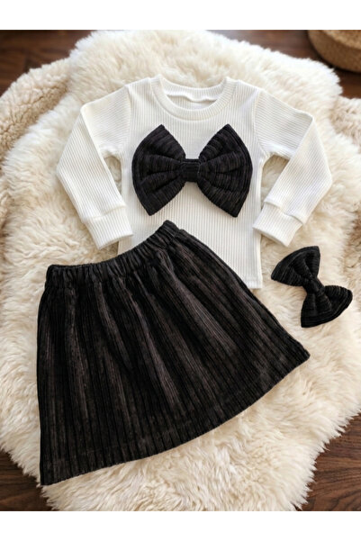 bright moon Girl's Twill Set with Tassels Velvet 3-Piece Skirt Set Birthday F...