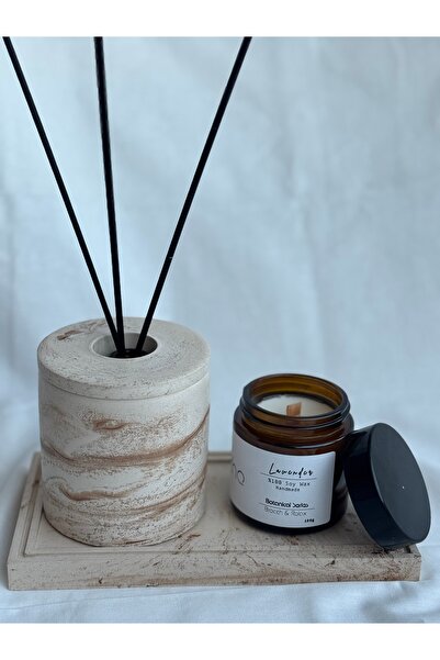 Lethe Design Lavanta Oda Kokusu Seti – Beton Difüzör + %100 Soya Mum + Dekora...