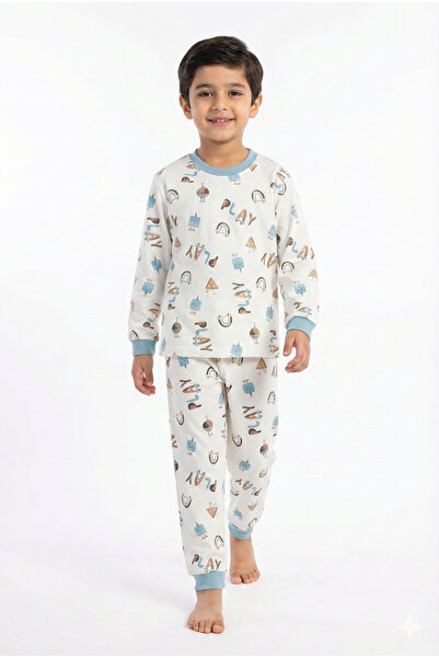 Miniworld Erkek Çocuk "PLAY" Yazılı %100 Pamuk 2 İp Örme Pijama Takımı