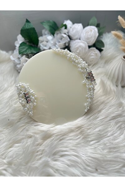 RESİNARTSHOP Epoksi Tepsi Krem zemin +incili damat tepsisi 25 cm