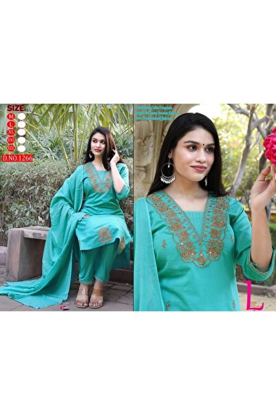Genaric طقم سالوار كاميز نسائي مطرّز من قطن والرايون مع دوباتا - طقم أنيق مكو...