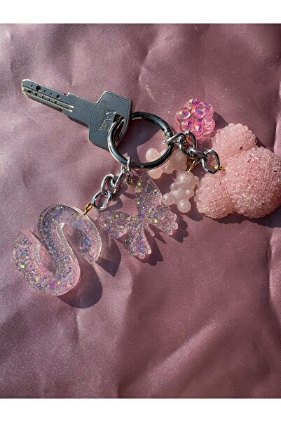S Harfli Mickey Mouse Silver halka Epoxy kelebek charm anahtarlık