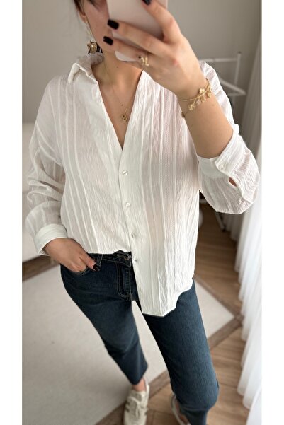 ButikSılaAlkan İnce Kumaş Desenli Cepsiz Gömlek