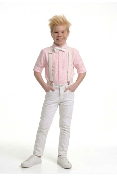 BLACK SWALLOW Cămașă roz cu mâneci răsfrânturi pentru băieți - Pantaloni albi...