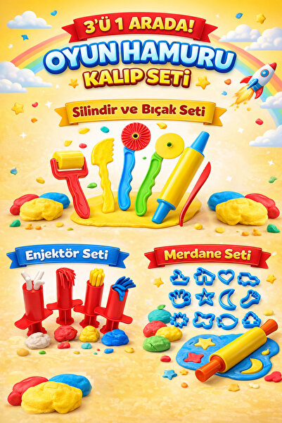 HEROES DOUGH 3'ü 1 Arada Oyun Hamuru Kalıp Seti - Enjektör, Merdane, Silindir...