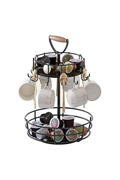 Arabest Coffee Cup Holder,Double Black Metal with Wooden Handle,for Kitchen C...