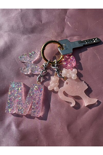 meloradesign M Harfli BARBİE GOLD halka Epoxy kelebek charm ponpon
