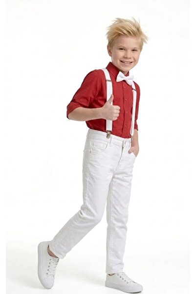 BLACK SWALLOW Boy's April 23 October 29 Red Sleeve Folded Shirt - White Pants...