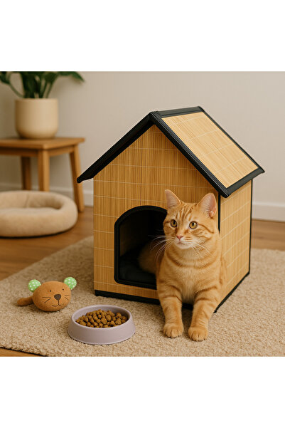 Nordhaus Doğal Bambu Kedi Köpek Evi – Dekoratif Evcil Hayvan Kulübesi
