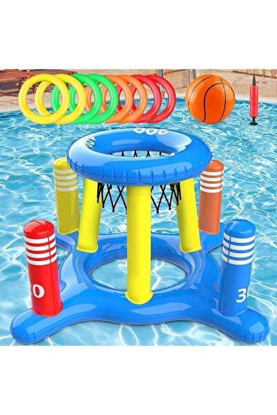 Arabest 2-in-1 Inflatable Pool Basketball Hoop and Ring Toss Game Set for Kid...