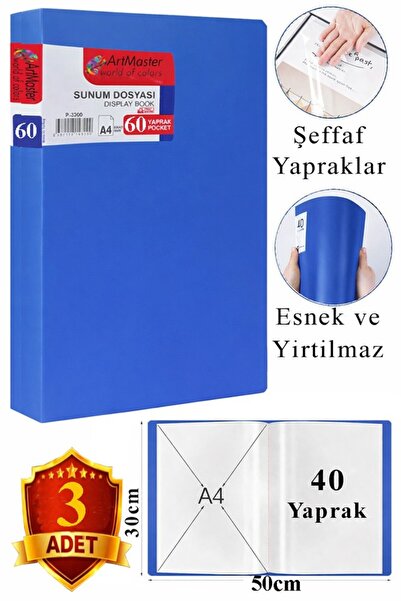 Artmaster Plavi prezentacioni dosje, 60 komada, katalog dosjea sa 3 džepa, pl...