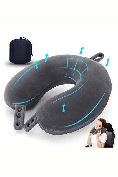 Arabest Memory Foam Travel Neck Pillow with Adjustable Buttons, Compact Airpl...