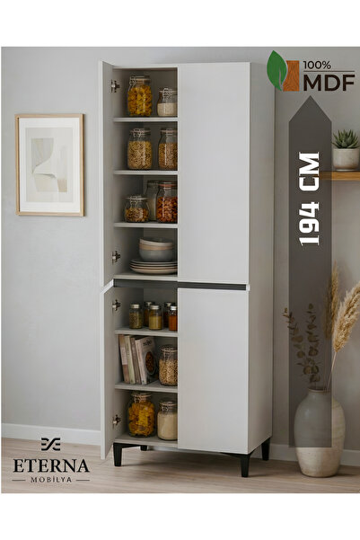 Eterna Mobilya 4 Kapaklı Ayaklı Çok Amaçlı Dolap | Mutfak Dolabı | Kiler Dola...