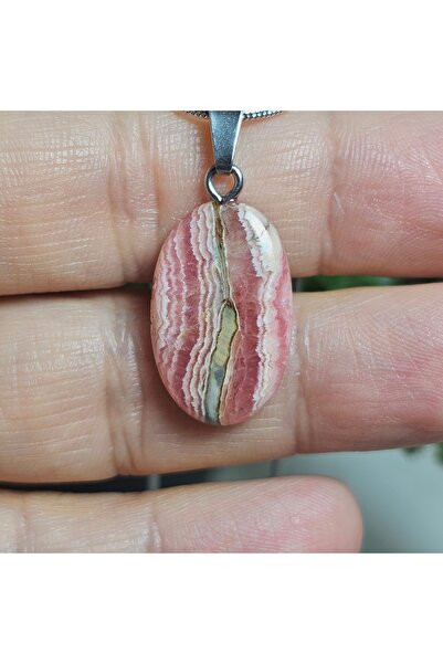 Singincraft Rodokrozite Steel Chain Natural Stone Necklace-13- (Handmade Desi...