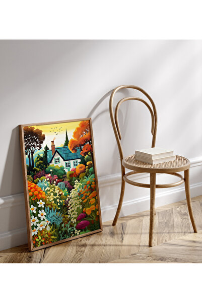 Tuba Decor Tablou de grădină de la țară, cu ramă dintr-o singură bucată de lemn