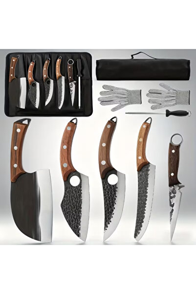 OSOOKE طقم سكاكين جزار مكون من 8 قطع، سكاكين حادة مصنوعة بالكامل من الفولاذ ا...