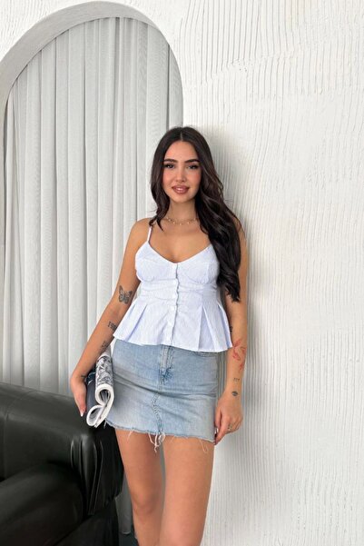 Hiccup JANES Ριγέ Εφαρμοστό τοπ με κουμπιά και λαιμόκοψη V Κοντό