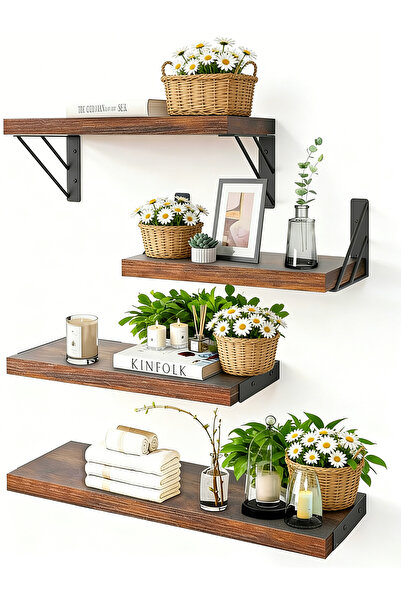 Yoawllty 4 pcs Wall-mounted floating shelf, wooden display rack perfect for h...