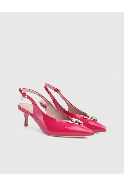 İLVİ Jisel Genuine Patent Leather Leather Fuchsia Women's Heels Sandals