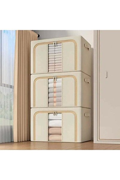 Arabest 3-Pack Foldable Clothes Storage Bins with Metal Frame, Double Windows...