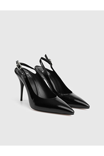 İLVİ Mavra Genuine Patent Leather Leather Black Women's Heels Sandals
