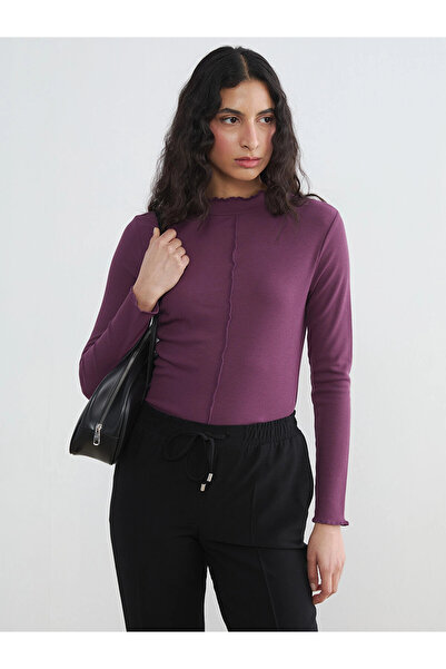 LC Waikiki Lcw Modest Plum Ruffle Mock Neck Women's Bodysuit