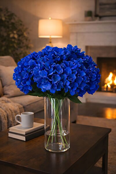 BUSERİSE 1 Adet 5 Dallı Yapay Lüks Ortanca Saks Mavisi – Gerçekçi Dokulu Deko...