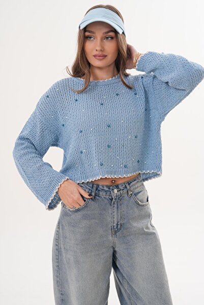 ŞİMAL Women's Pearl Embroidered Knitwear Knitted Sweater 260437 -