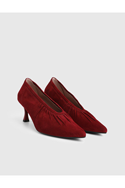İLVİ Osnel Suede Leather Claret Red Women's Heeled Shoes