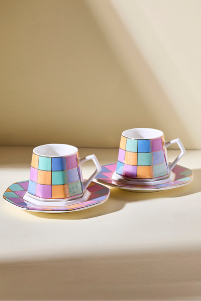 Perotti طقم فناجين قهوة ملونة عتيقة الطراز لشخصين