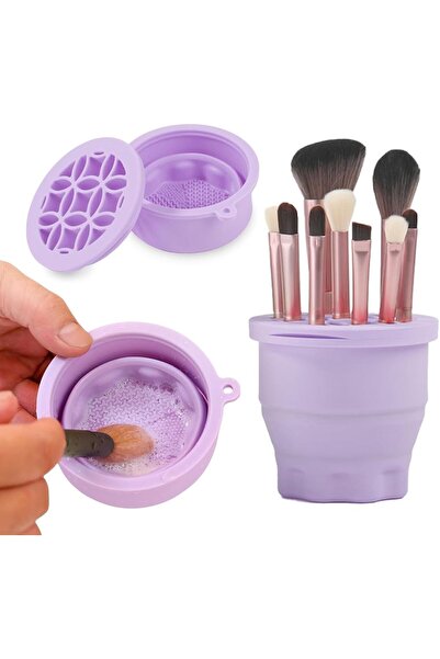 Arabest كوب تنظيف فرش المكياج المصنوع من السيليكون القابل للطي، وسادة تنظيف ف...