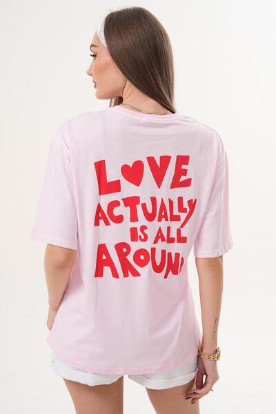 ŞİMAL تي شيرت نسائي كبير الحجم بطباعة على الظهر وياقة دائرية 260257 -